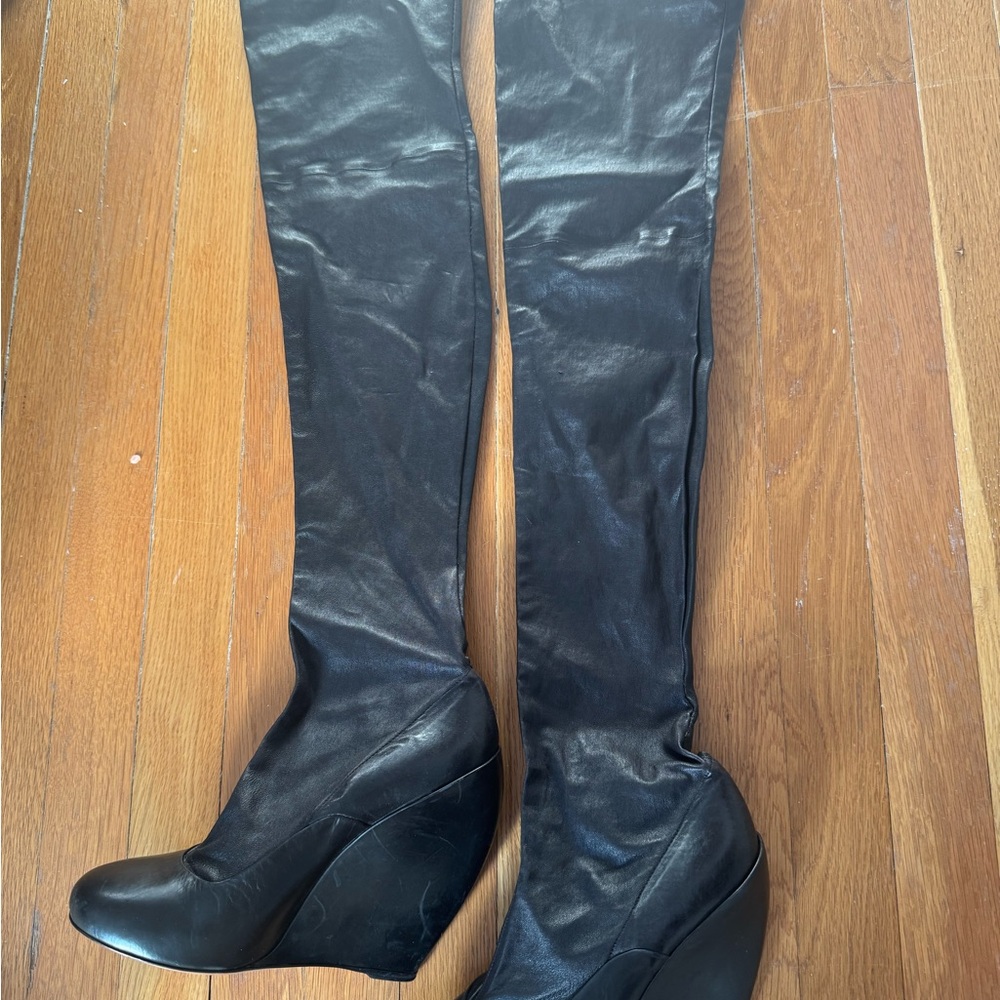 ALAIA Paris Black Over-the-Knee Wedge Boots Size 39